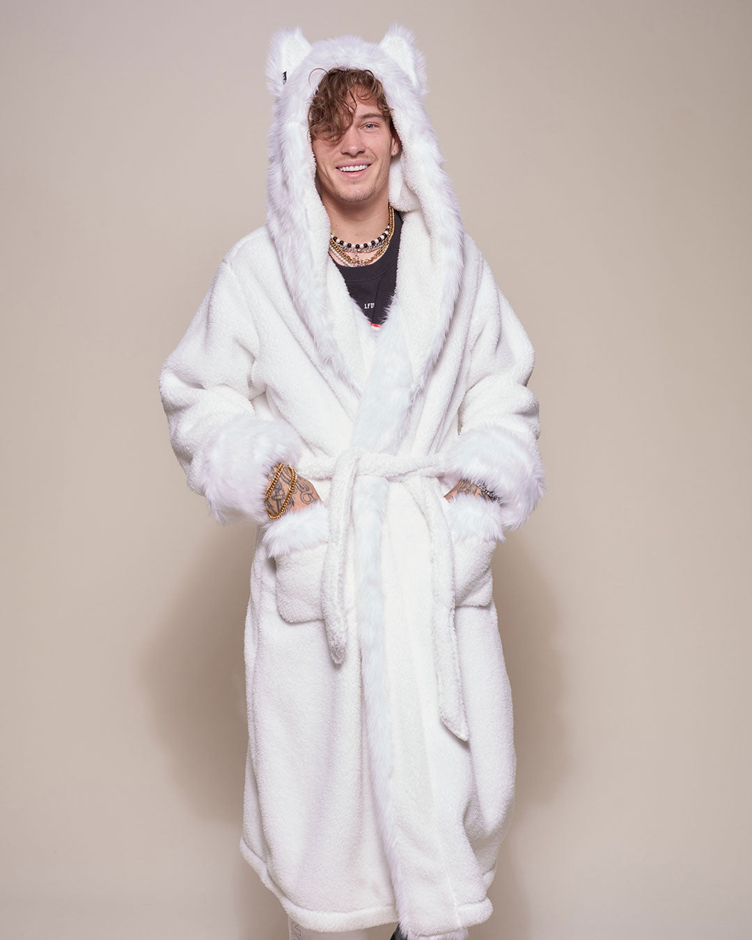 Artic Wolf Faux Fur Men's Robe | House Coat | SpiritHoods