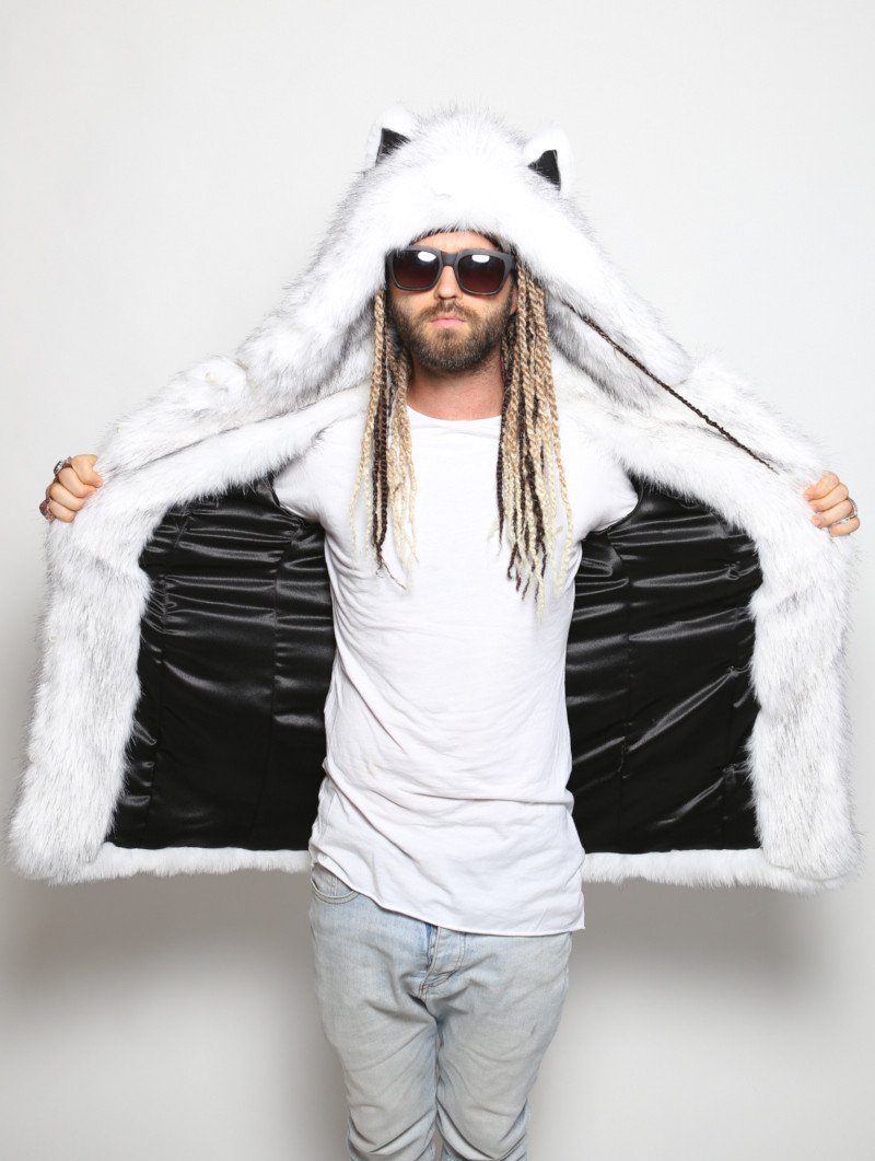 Man wearing Husky Faux Fur Coat, front view