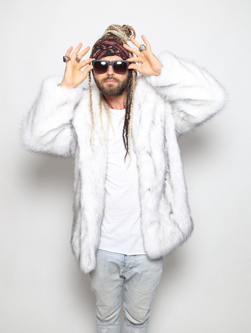 Man wearing Husky Faux Fur Coat, front view 3