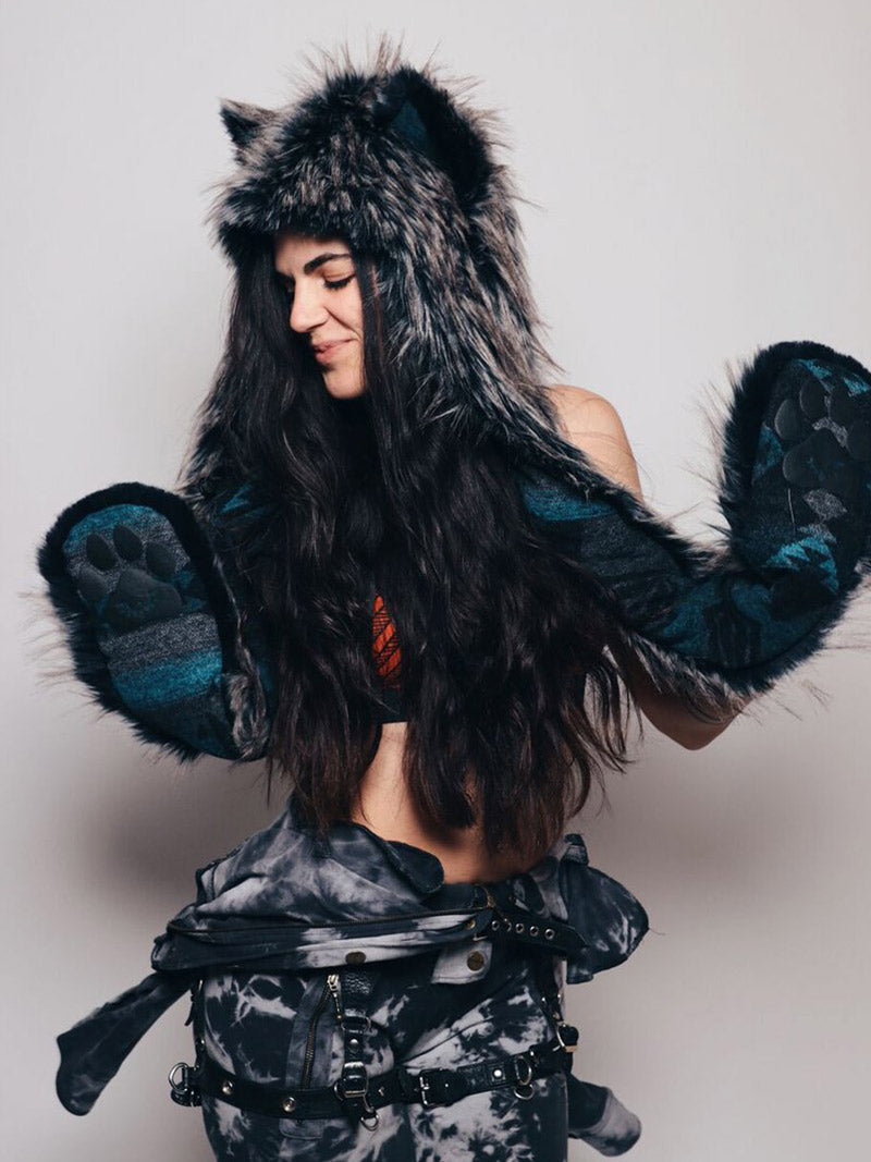 Blue and Black Mystic Wolf Italy Collector Edition SpiritHood on Female