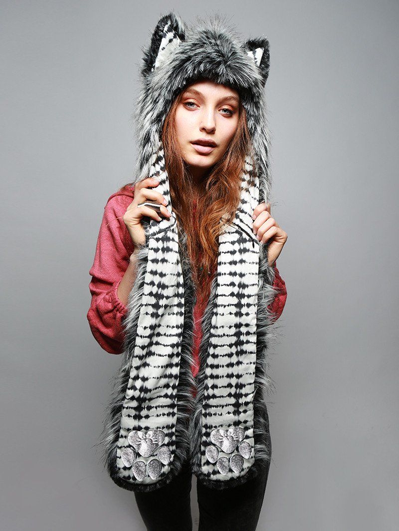Grey and Black Mystic Wolf Collector SpiritHood on Female
