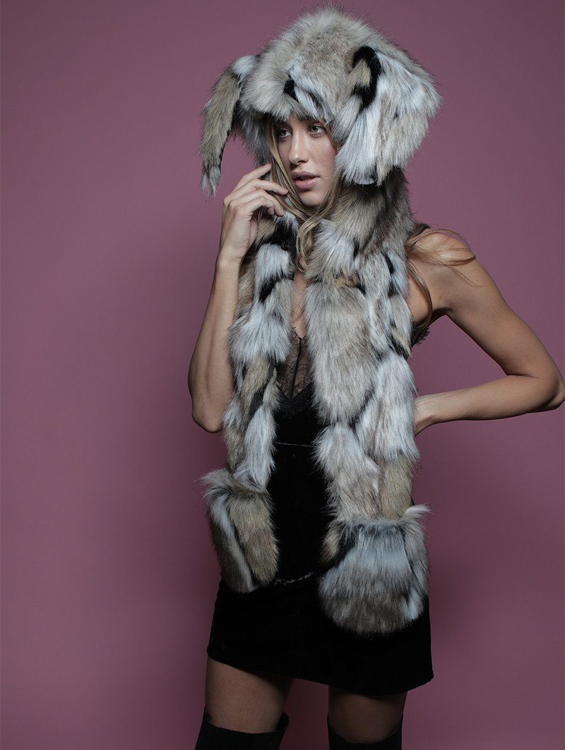 Hooded Faux Fur with Naughty Rabbit CE Design