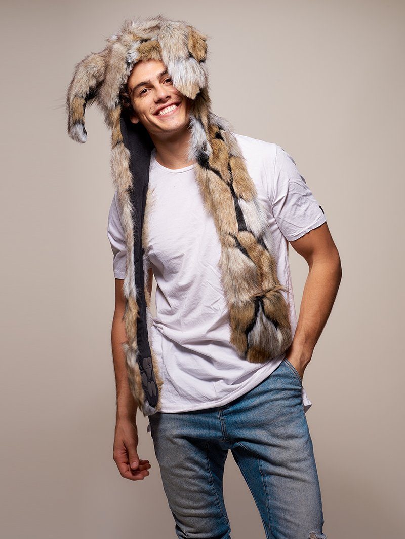 Man wearing faux fur Naughty Rabbit CE SpiritHood