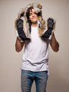 Man wearing faux fur Naughty Rabbit CE SpiritHood, front view