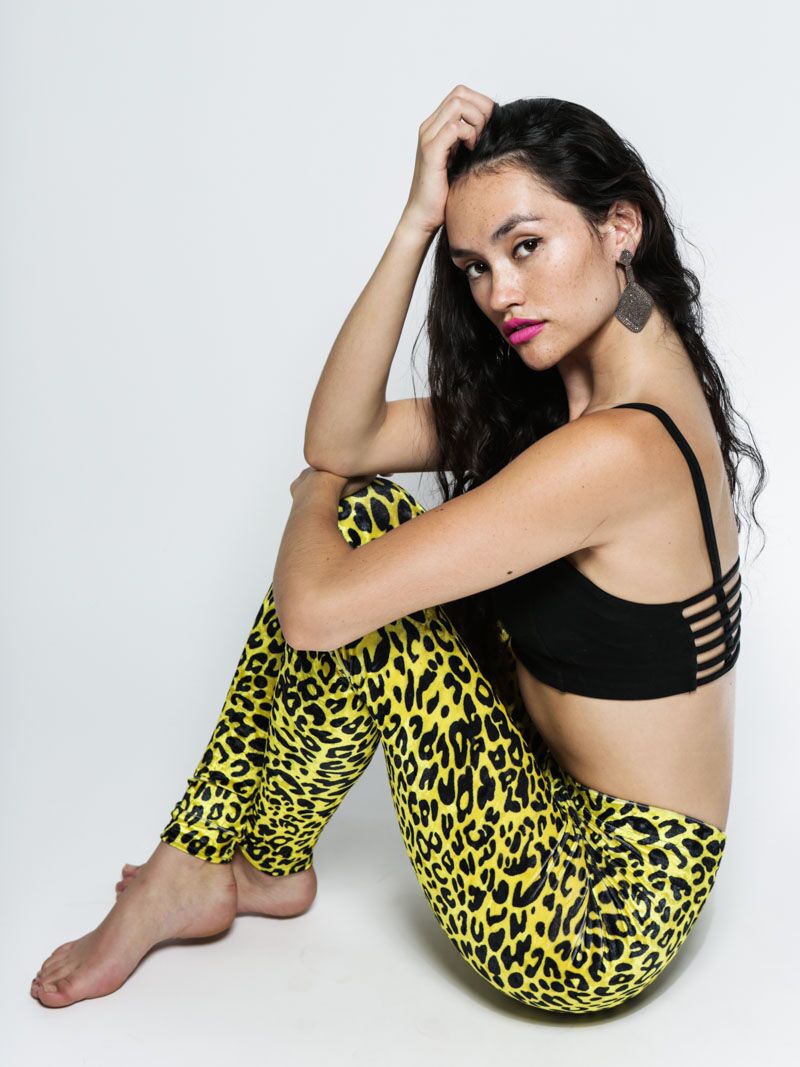 Velvet Leggings with Neon Yellow Cheetah Design