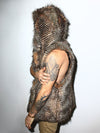Man wearing Nighthawk Hooded Faux Fur Vest, side view