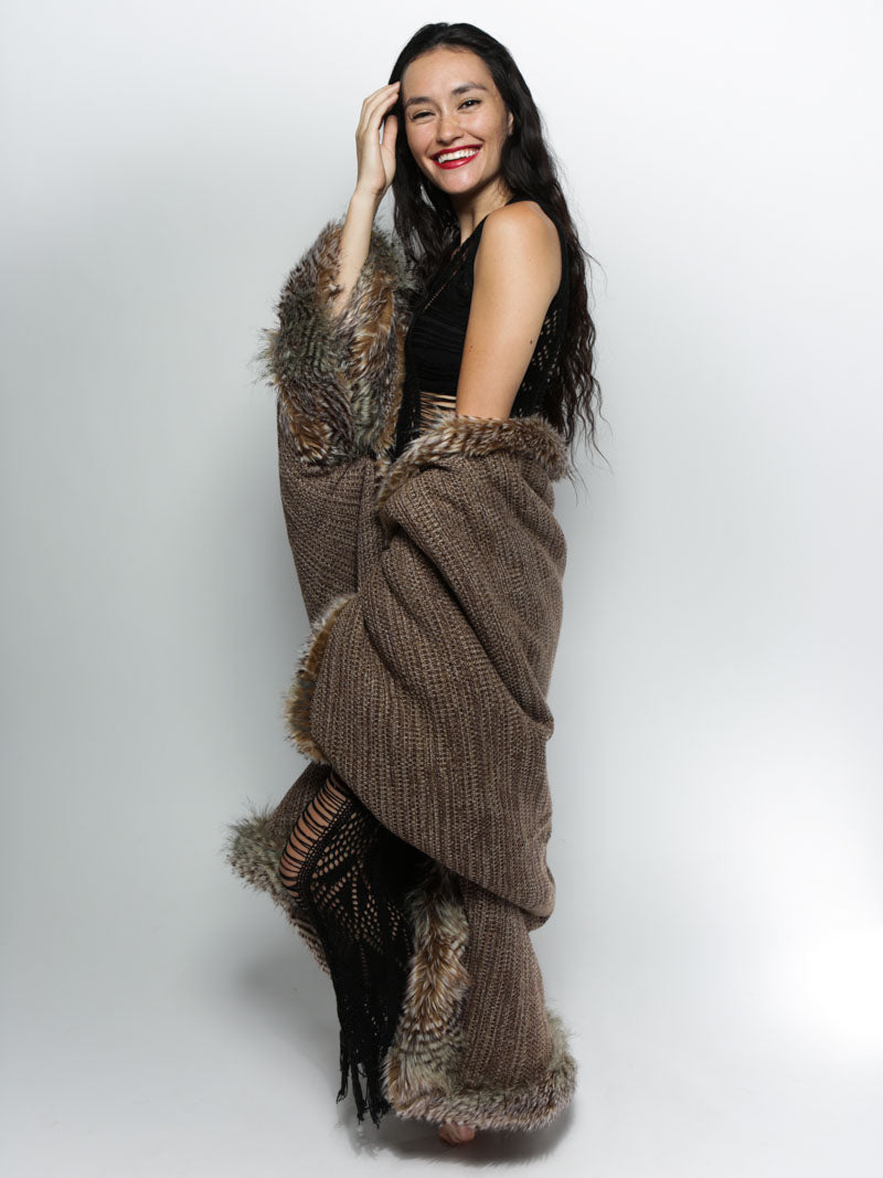 Brown and Beige NightHawk Limited Edition Faux Fur Throw Wrapped Around Female