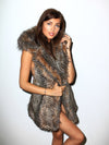  Faux Fur Vest with Hood in Nighthawk Design on Female