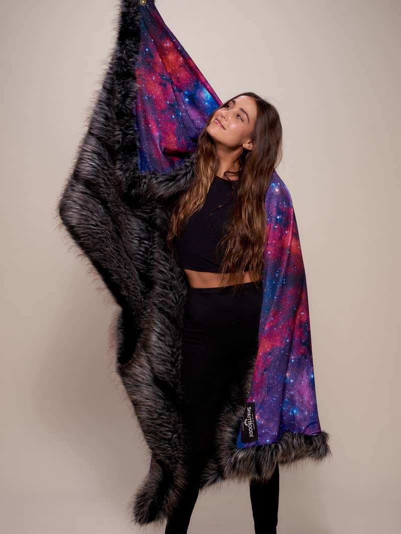 Exterior and Interior View of Limited Edition Night Fox Galaxy Faux Fur Throw 