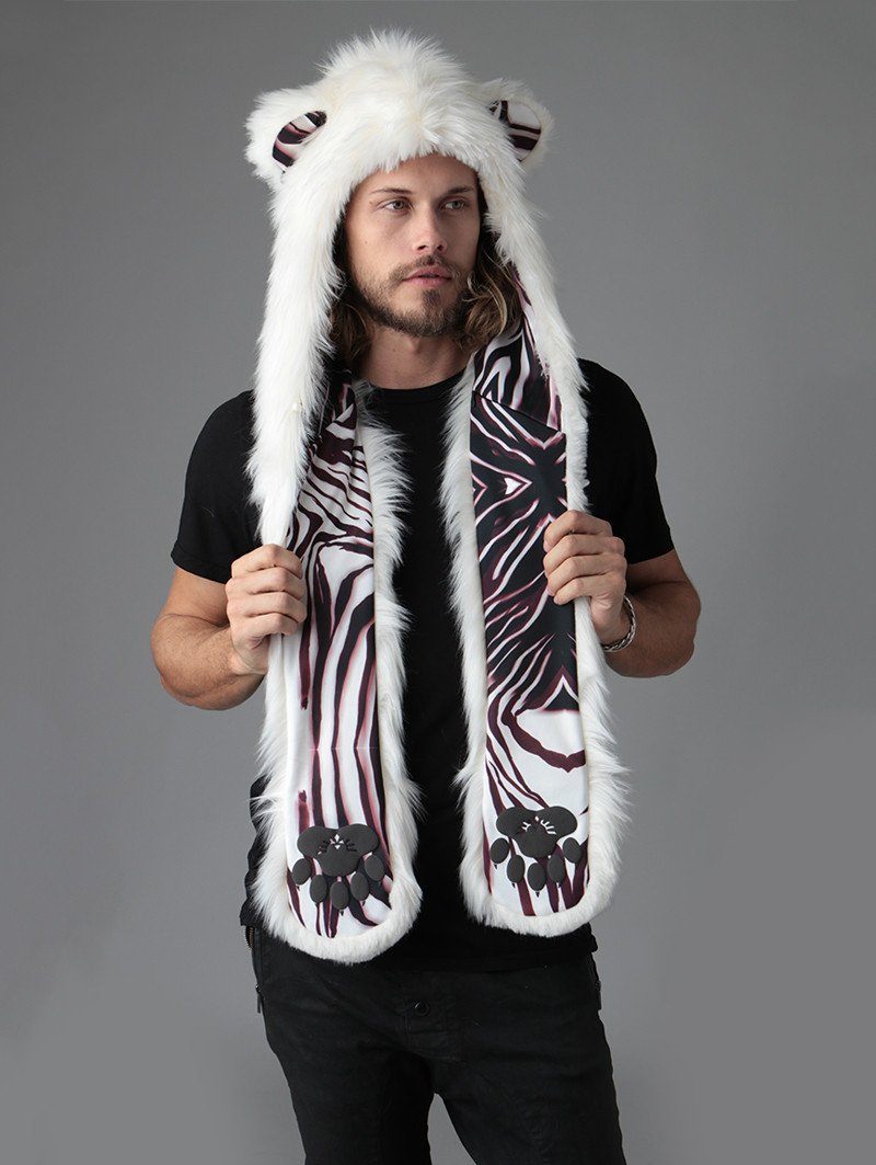 Man wearing faux fur Polar Bear CE SpiritHood