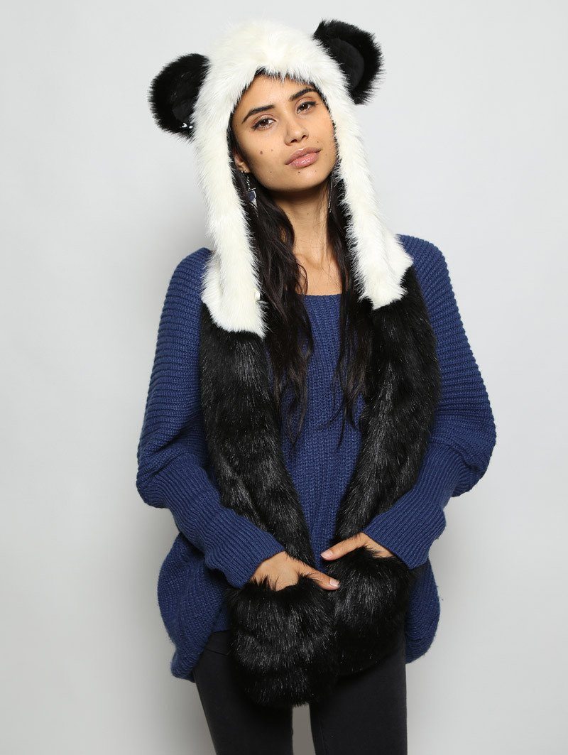 Panda Design Hooded Faux Fur