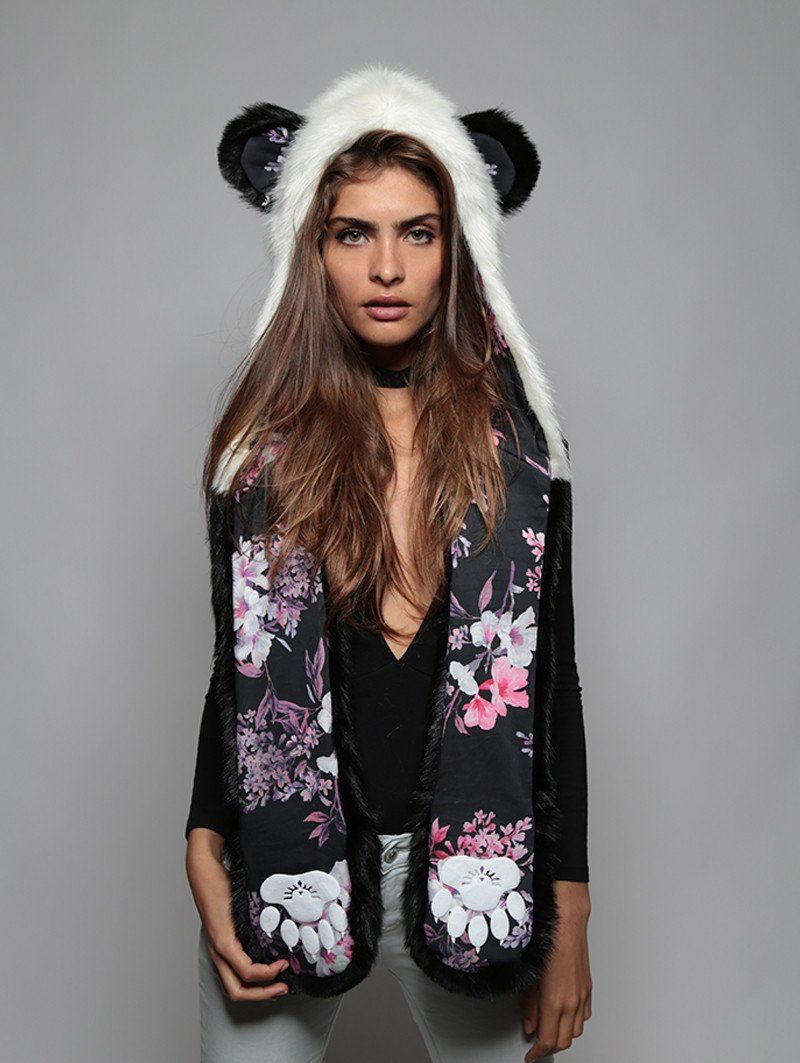 Panda Cherry Blossom Bear Hooded Faux Fur