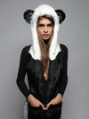 Female Wearing Panda Cherry Blossom Bear Faux Fur Hood 