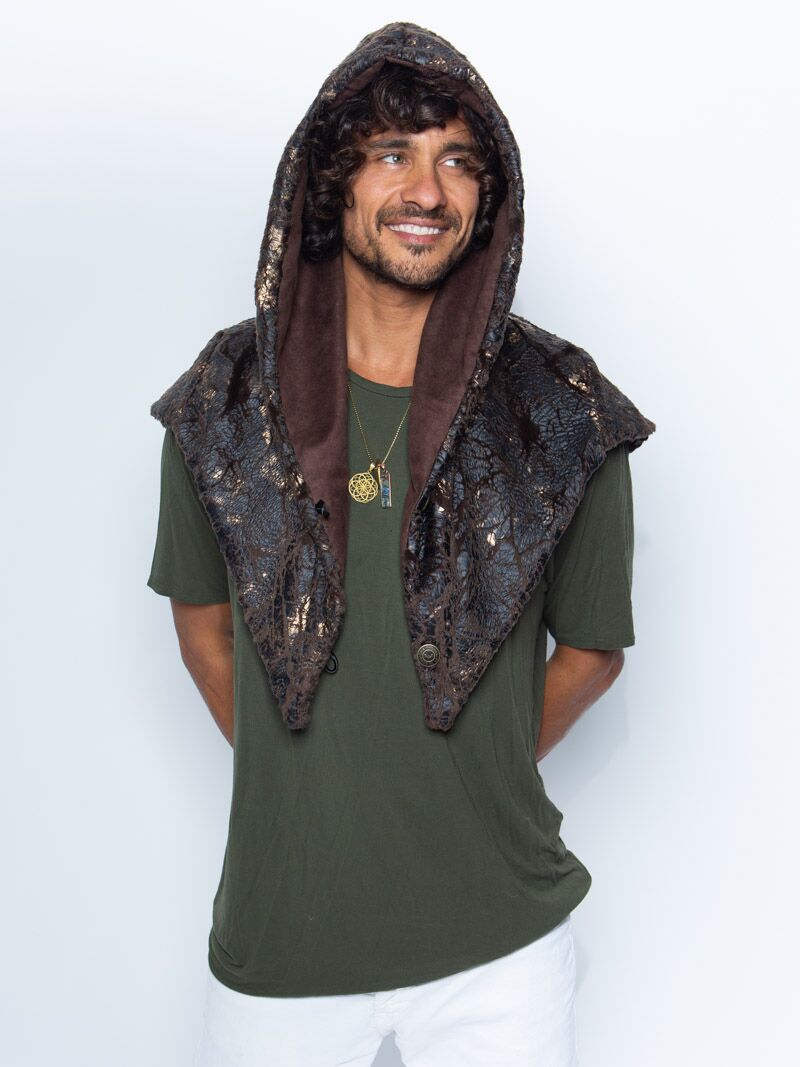 Man wearing Collector Edition Pangolin Faux Suede Shawl, front view 3