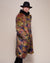 Collared Faux Fur Coat with Parrot Design