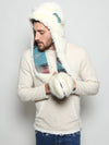 Man wearing faux fur Polar Bear Italy SpiritHood, side view