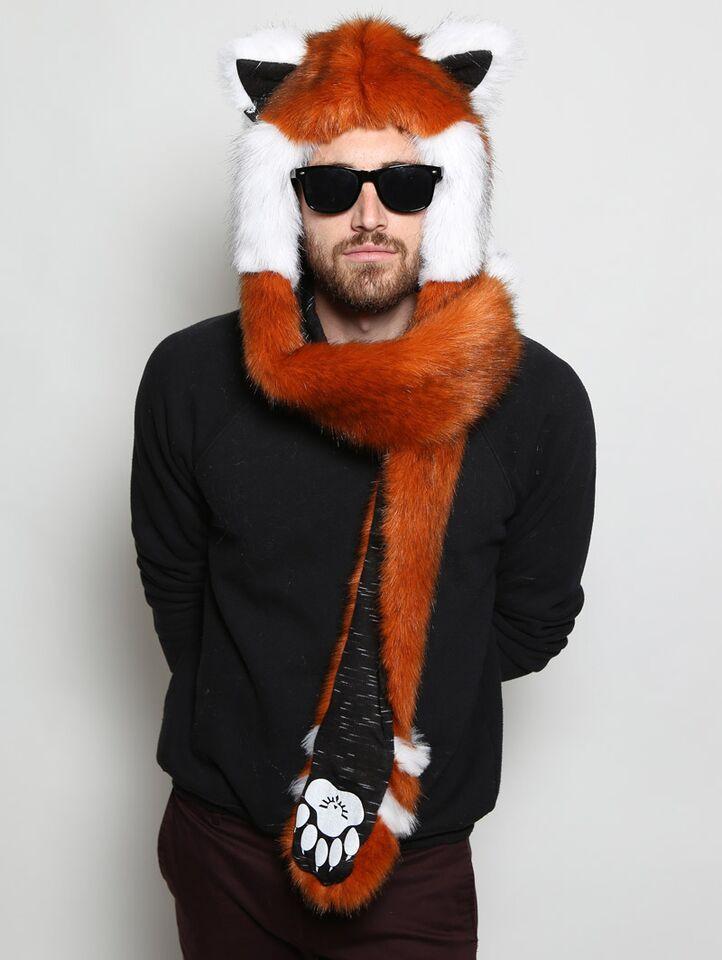Man wearing faux fur Red Panda SpiritHood 2.0