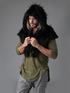 Man wearing faux fur Raven Shawl Collectors SpiritHood, side view 3