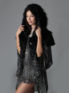 Woman wearing Faux Fur Raven Shawl Collectors Edition