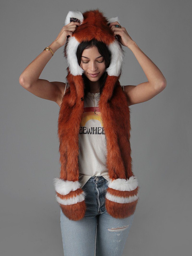 Hooded Faux Fur Red Panda CE SpiritHood on Woman