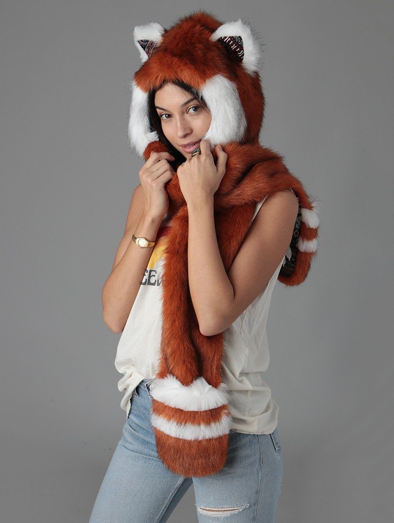 Woman Wearing Hooded Faux Fur Red Panda CE SpiritHood