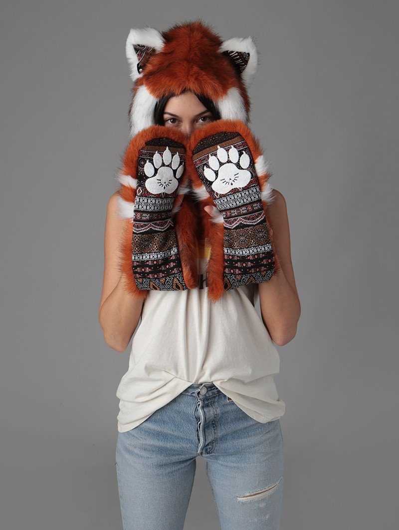 Paw Detail of Red Panda CE SpiritHood on Woman