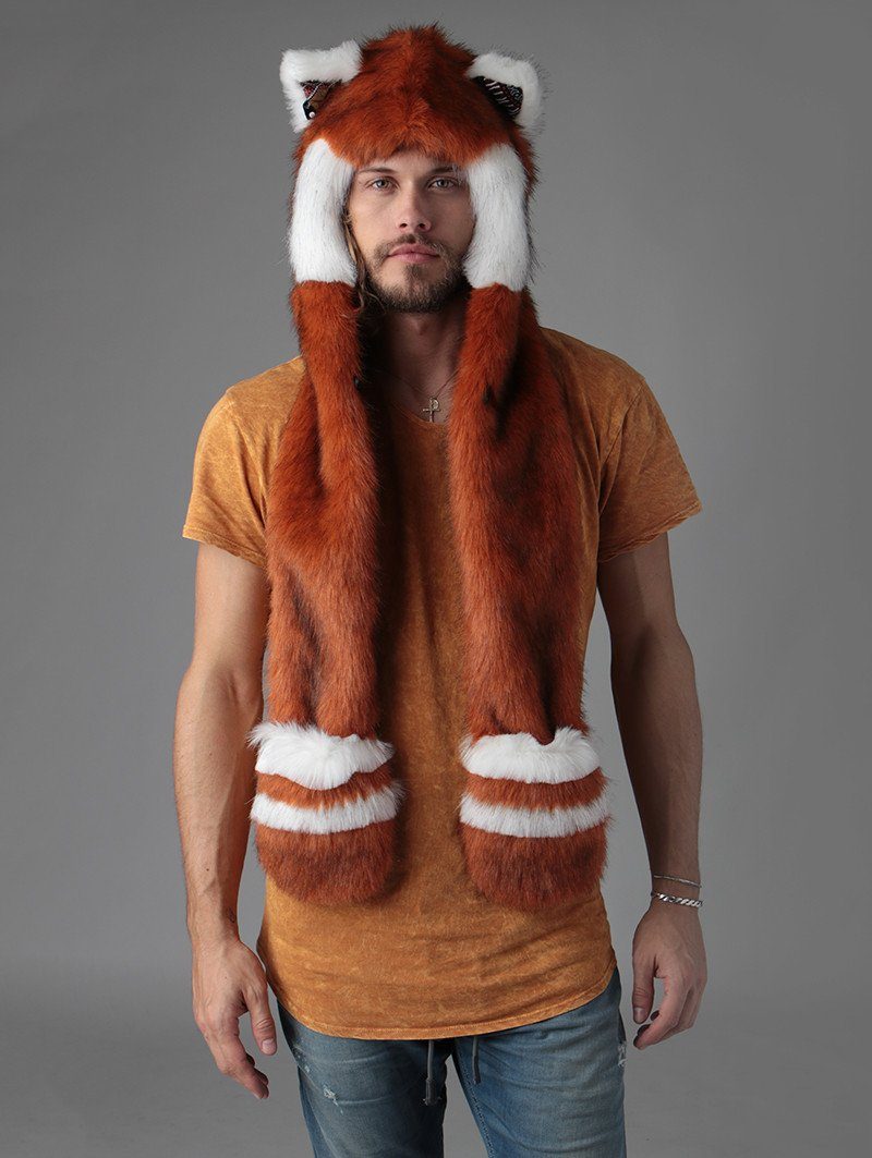 Man wearing faux fur Red Panda CE SpiritHood