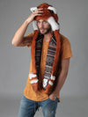 Man wearing faux fur Red Panda CE SpiritHood, side view