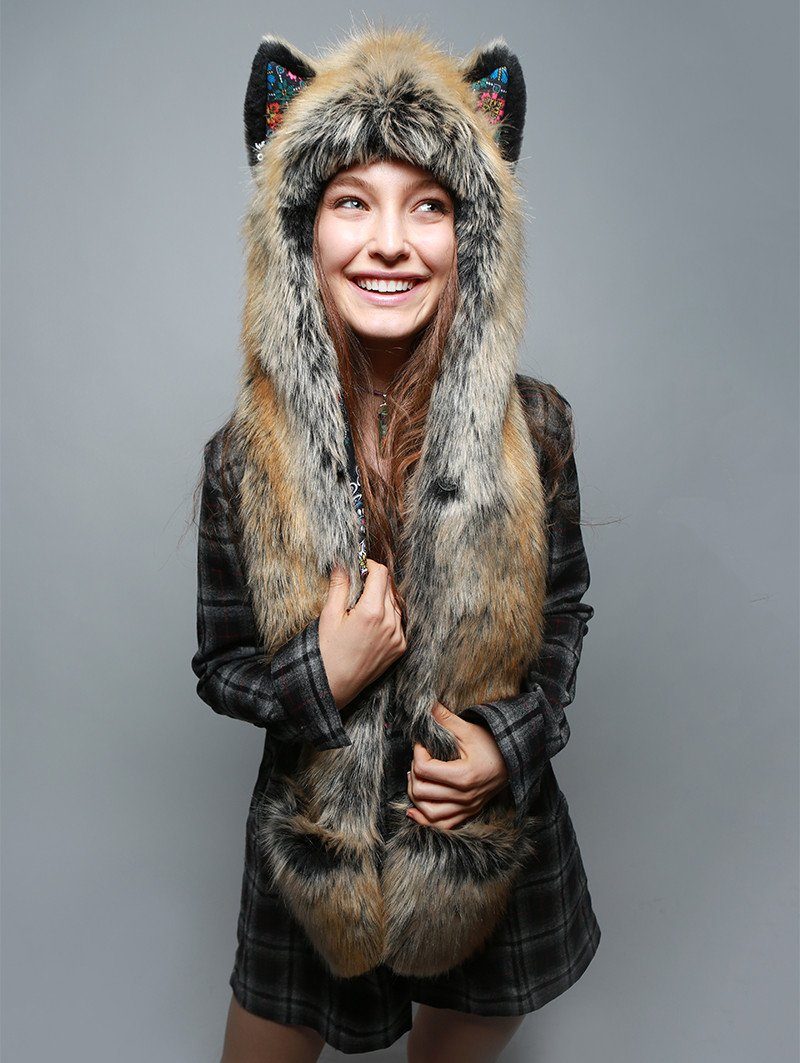 Woman Wearing Red Wolf Dia De Los Muertos Collector SpiritHood