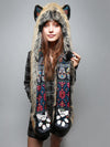 Faux Fur Red Wolf Dia De Los Muertos Collector SpiritHood on Woman