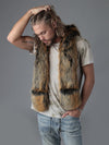 Man wearing Red Wolf Faux Fur Hood, front view 1