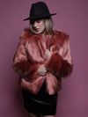 Rose Quartz Faux Fur Bomber SpiritHood on Woman