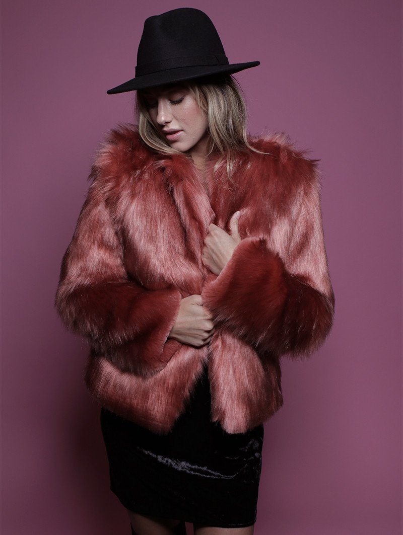Rose Quartz Faux Fur Bomber SpiritHood on Woman