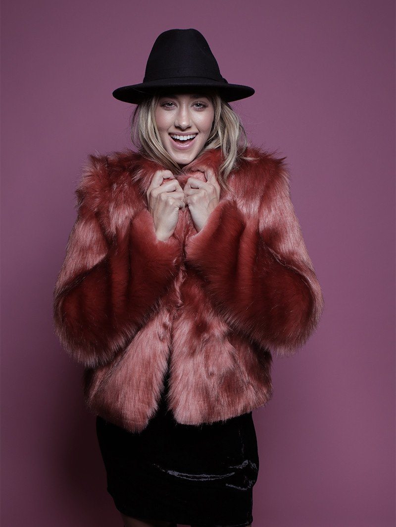 Faux Fur Bomber in Rose Quartz Design on Woman