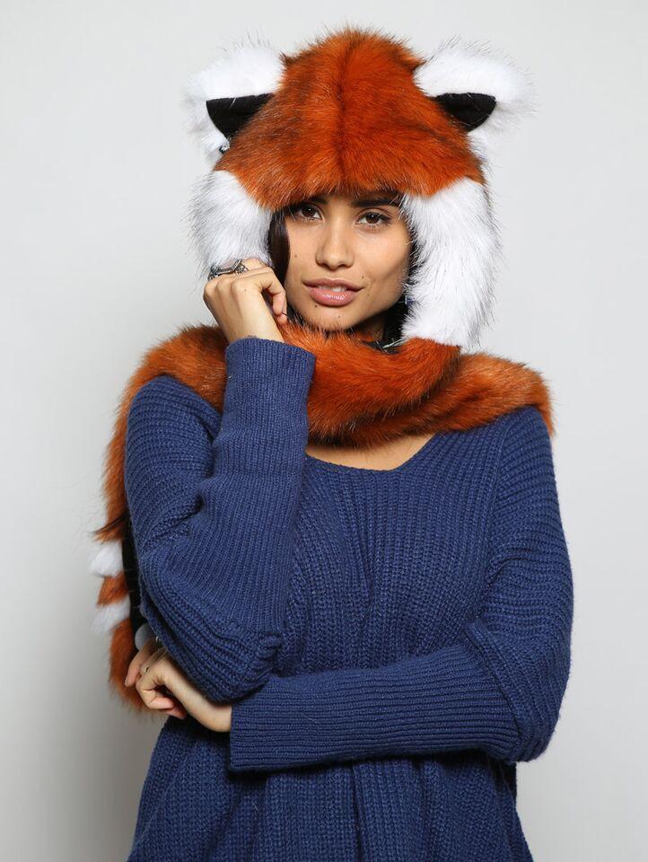 Woman Wearing Faux Fur Red Panda SpiritHood 2.0