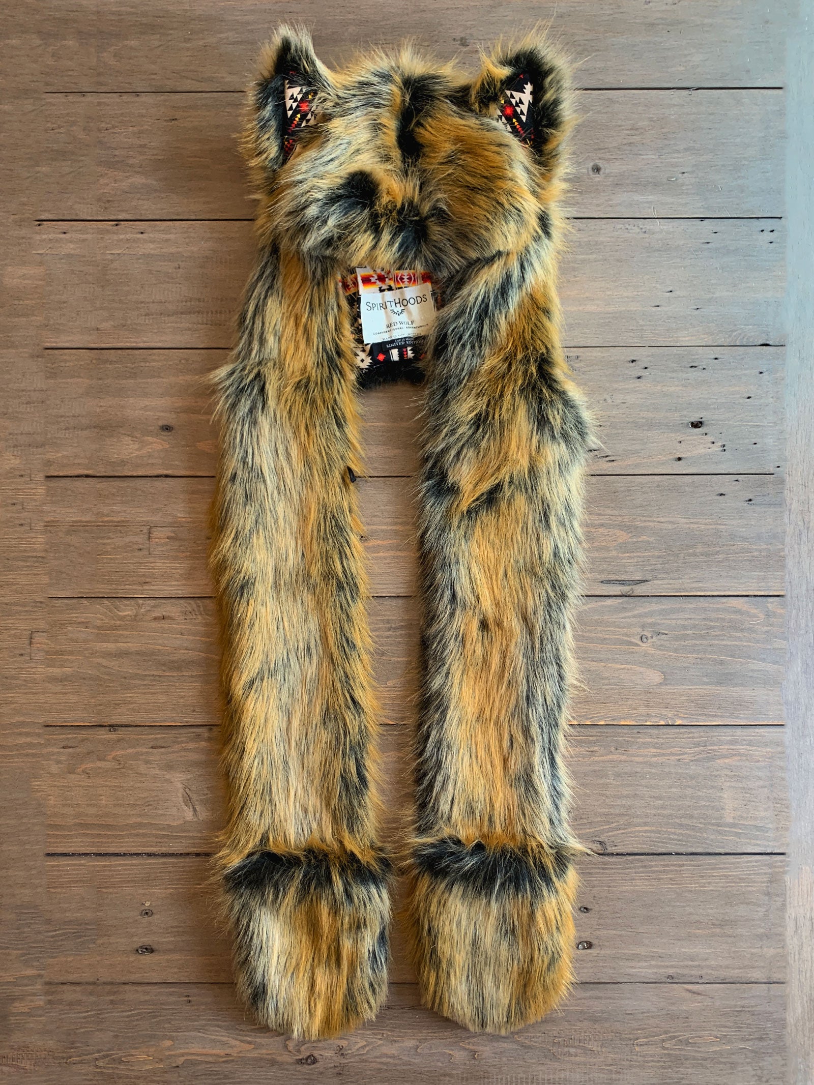 Limited Edition Red Wolf SpiritHood Faux Fur Detail on Table