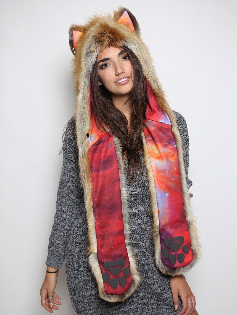 Red Fox Unisex Rainbow Galaxy SpiritHood on Woman