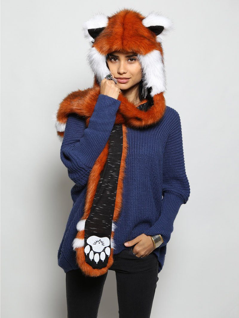 Faux Fur Hood with Red Panda Design on Female