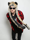 Man wearing Red Wolf Faux Fur *Unisex* SpiritHood