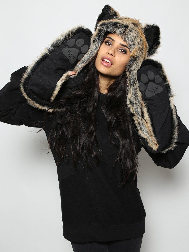 Woman wearing Red Wolf Faux Fur *Unisex* SpiritHood