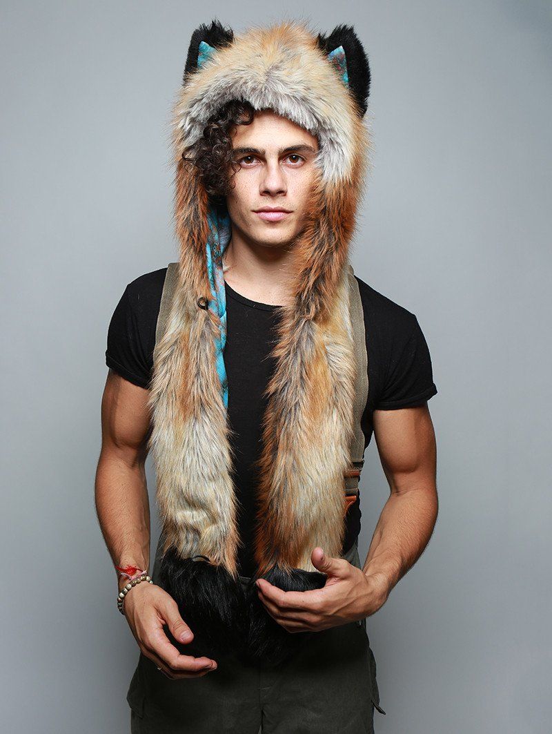Man wearing faux fur Red Fox 2.0 Collector Edition SpiritHood, front view 1