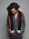 Man wearing faux fur Red Panda Collector SpiritHood, front view