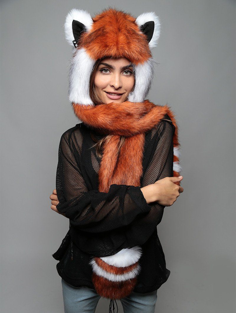 Faux Fur Red Panda Collector SpiritHood on Female Model