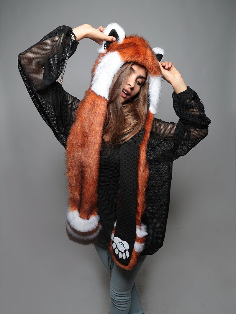 Faux Fur Red Panda Collector SpiritHood on Woman