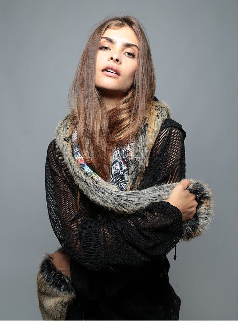 Red Wolf Rainbow Collector SpiritHood Wrapped Around Woman