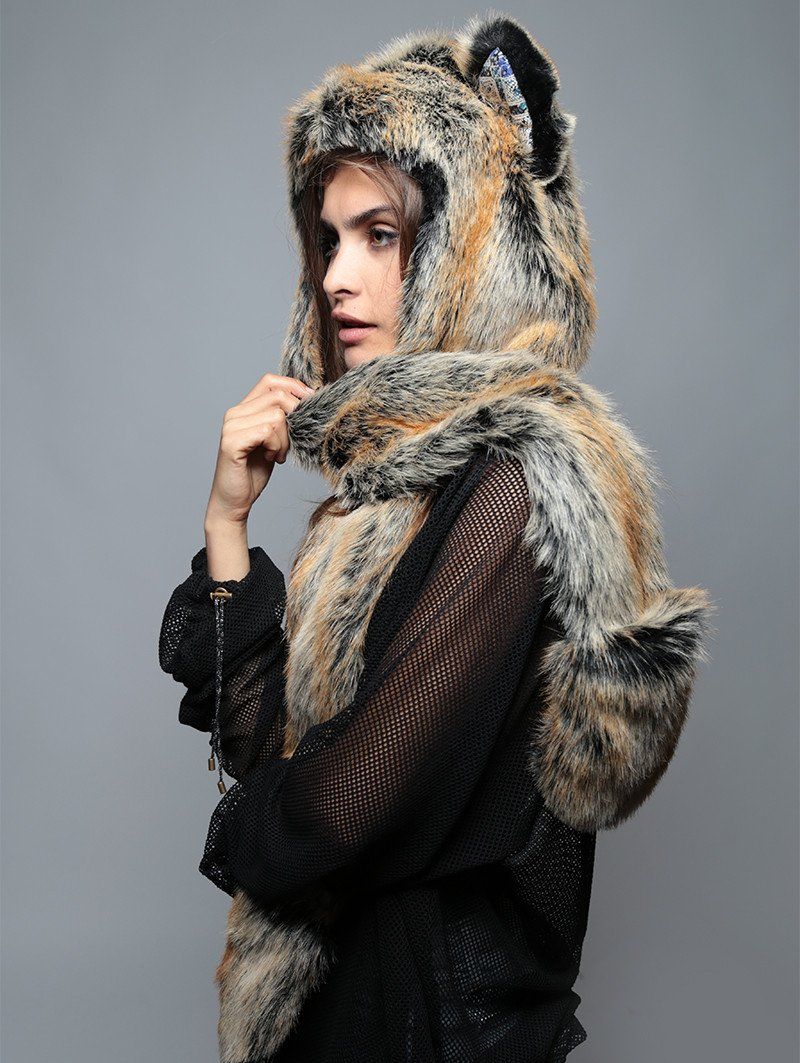 Side View Red Wolf Rainbow Collector SpiritHood on Woman
