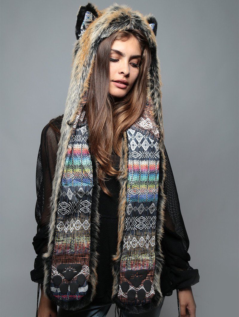Red Wolf Rainbow Collector SpiritHood on Woman