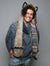 Man wearing faux fur Red Wolf Rainbow Collector SpiritHood, front view 3