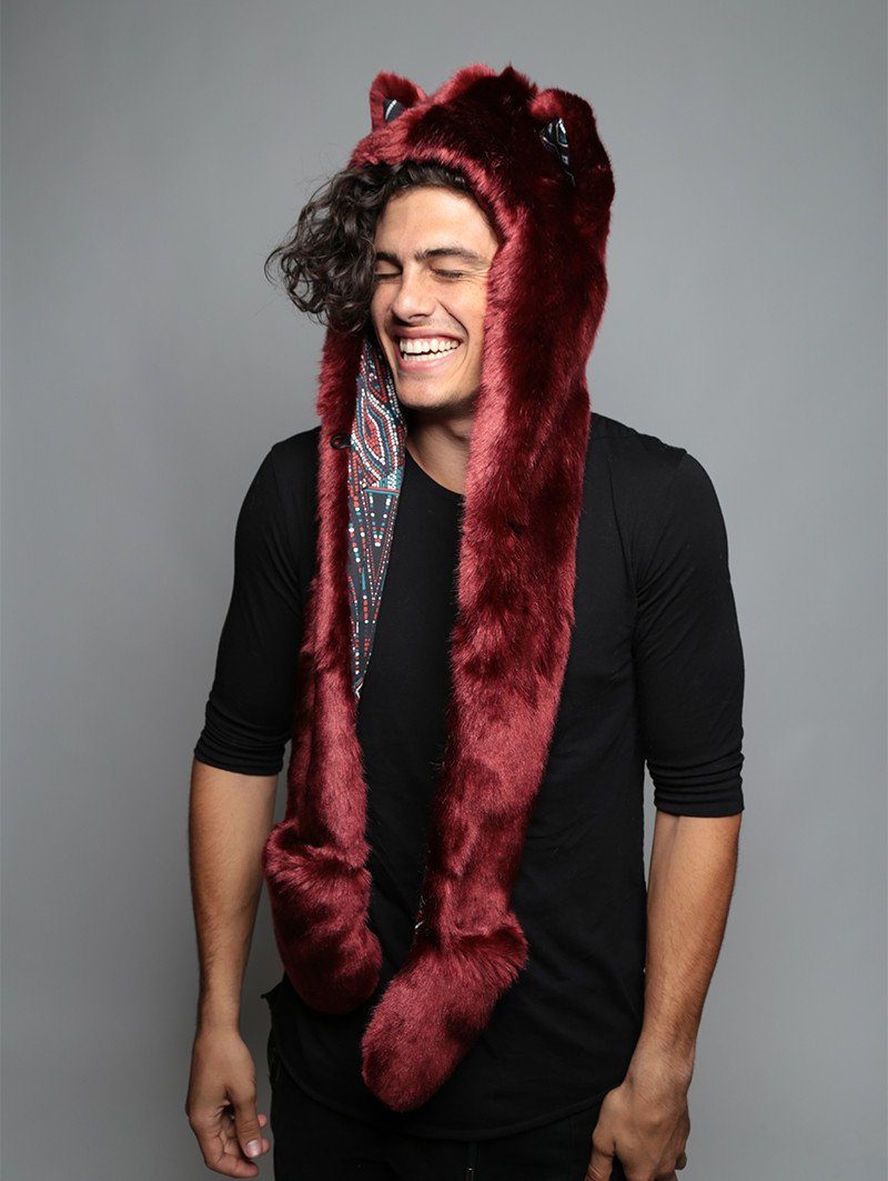 Hooded Spotted Fire Wolf Faux Fur on Male