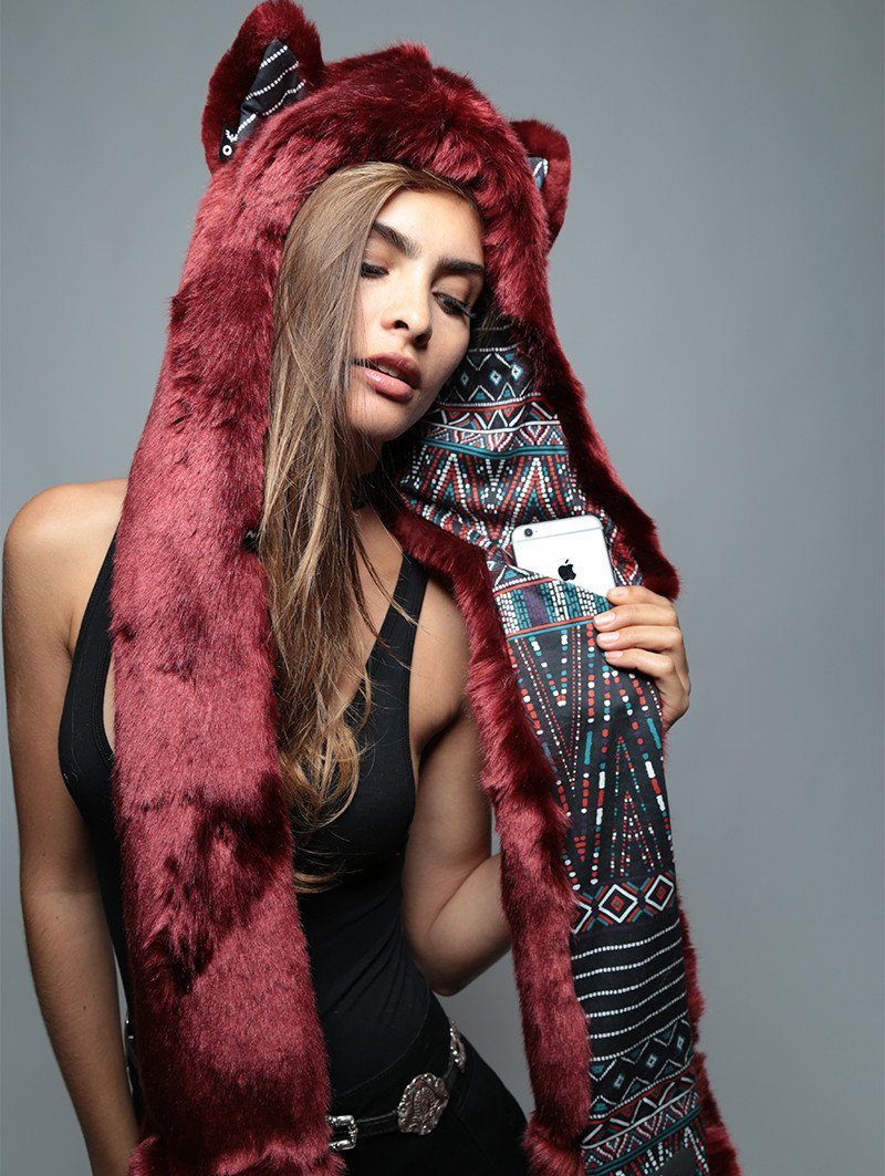 Female Wearing Spotted Fire Wolf SpiritHood